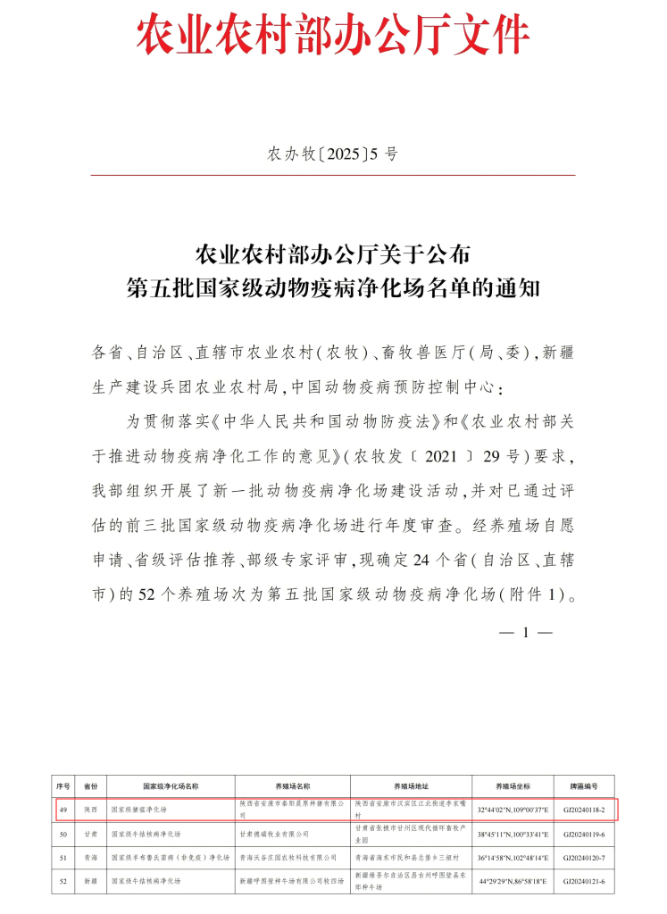 喜訊！陜西省安康市秦陽晨原種豬有限公司獲 陜西省首家國家級豬瘟凈化場